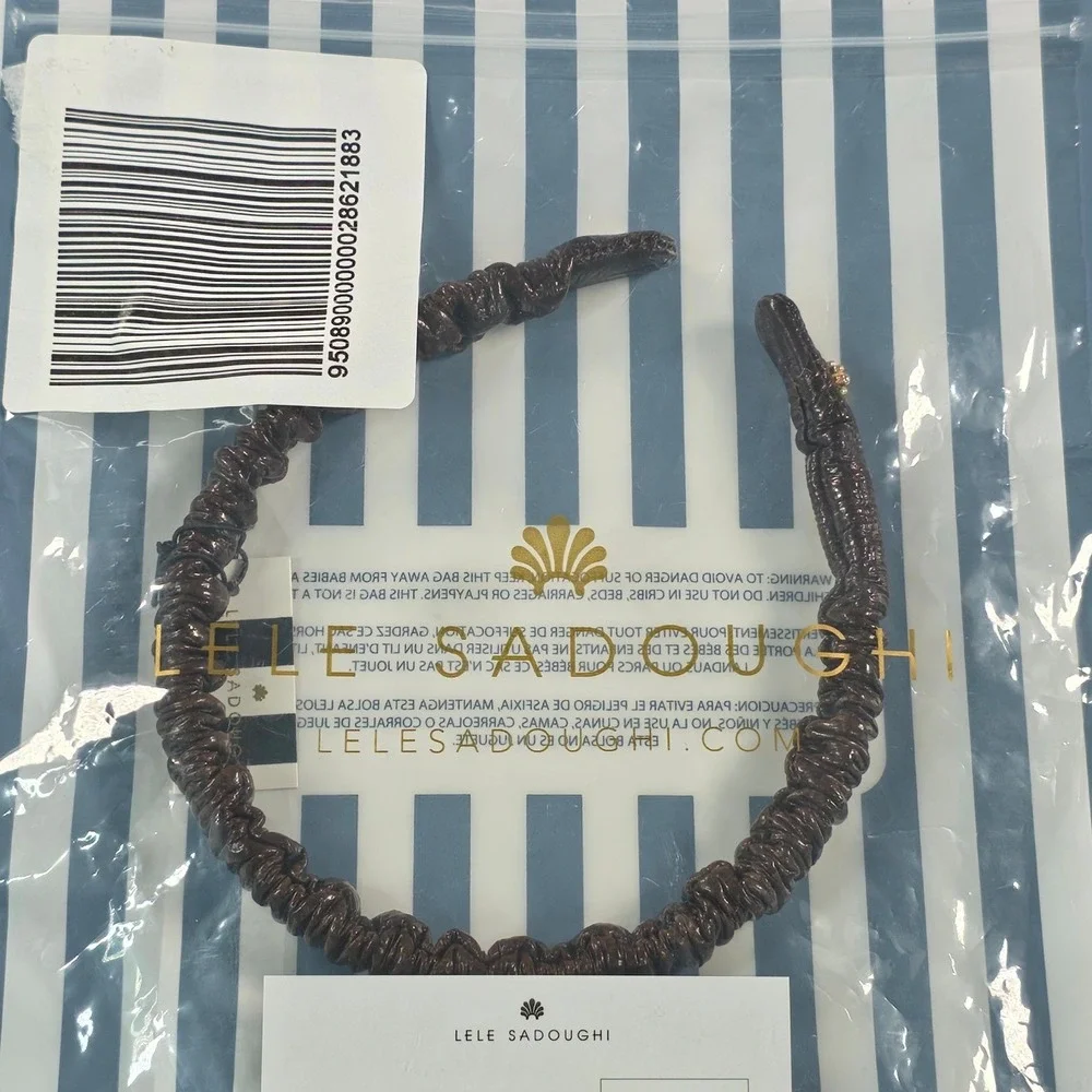 Lele Sadoughi Women Headband OS Espresso Brown Lena Ruched Scrunchie Chic NWT